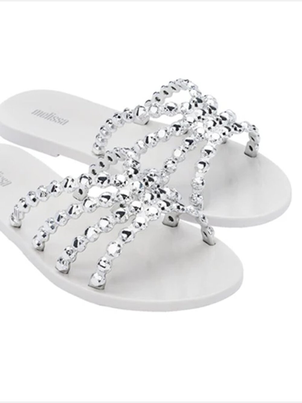 Melissa Faux Crystal White Silver Jelly Sandals Women US 7